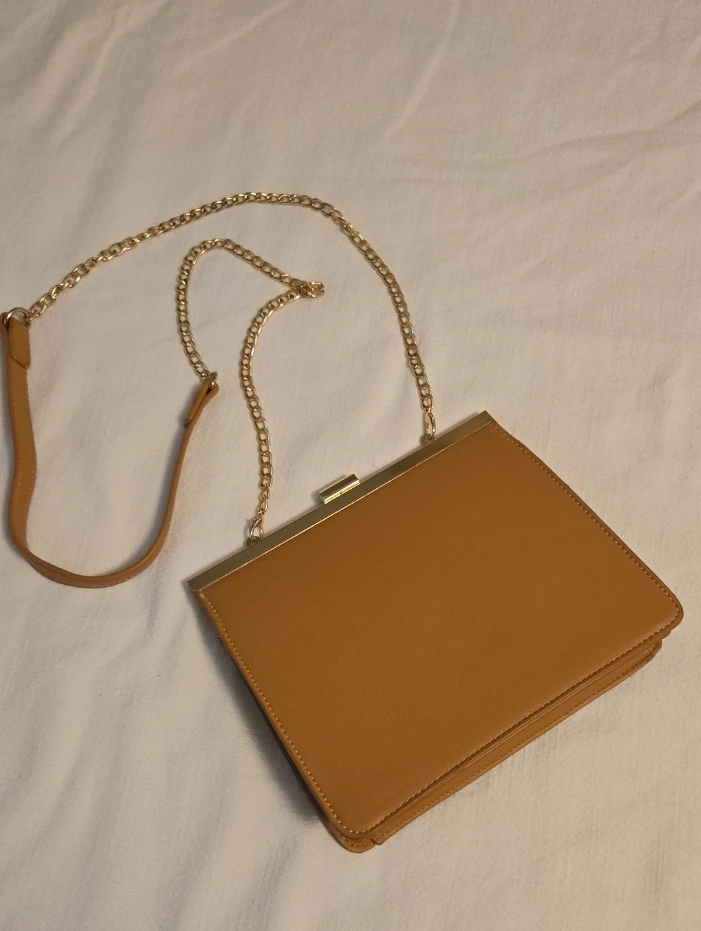 Miztique Tan Crossbody Bag with Gold Chain Strap